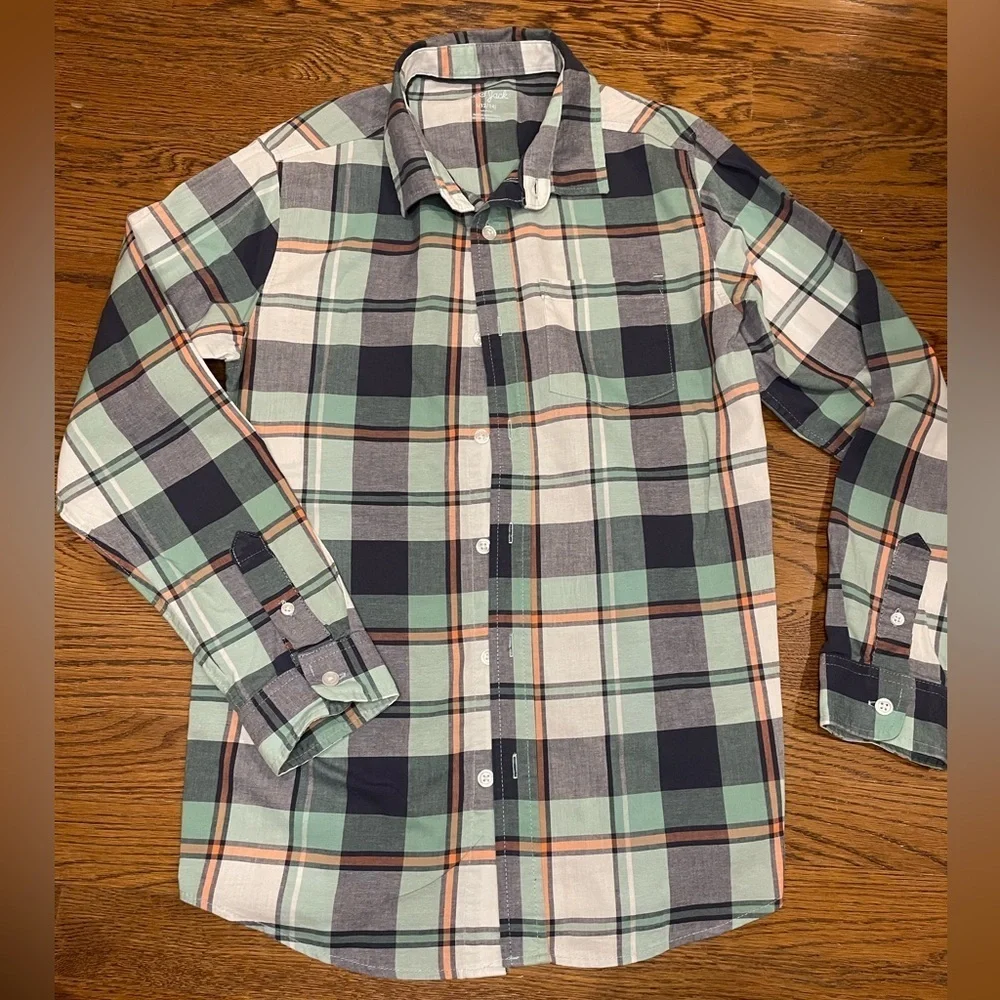 Boy Cat And Jack Plaid Long Sleeve Button Up Collared Shirt 12- 14 Large